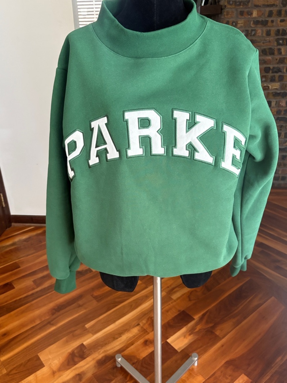 Parke Palms Green Mockneck Sweatshirt with White Collegiate Lettering - Picture 9 of 14